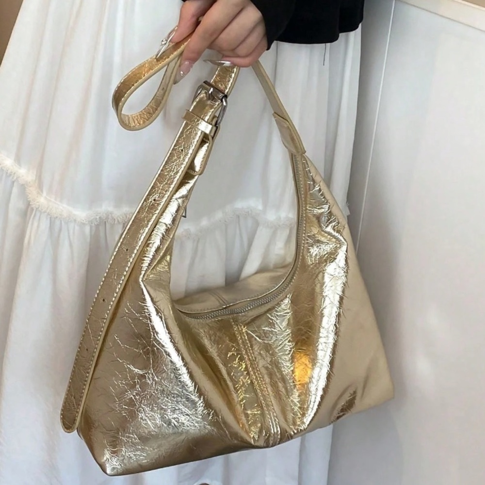 🆕 Metallic Silver Hobo Shoulder Bag - Picture 3 of 7